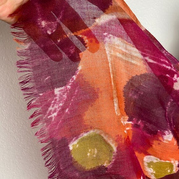 J.Jill  Large Scarf 90% Wool 10% Silk Burgundy & Orange - Picture 5 of 6